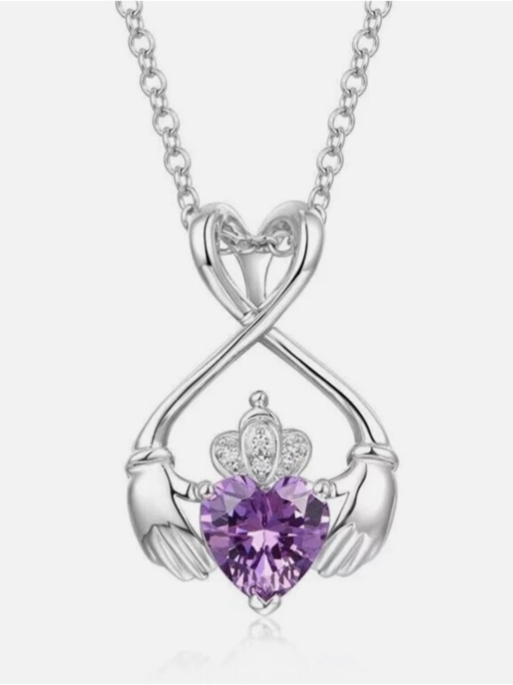Sterling Silver Women's Heart Pendant Necklace with Amethyst Gem